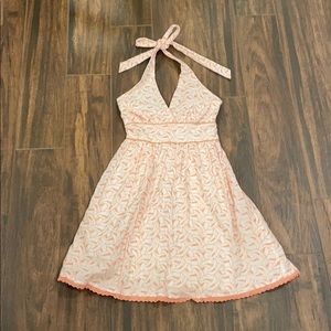 Peach & white eyelet halter dress, fits like a S